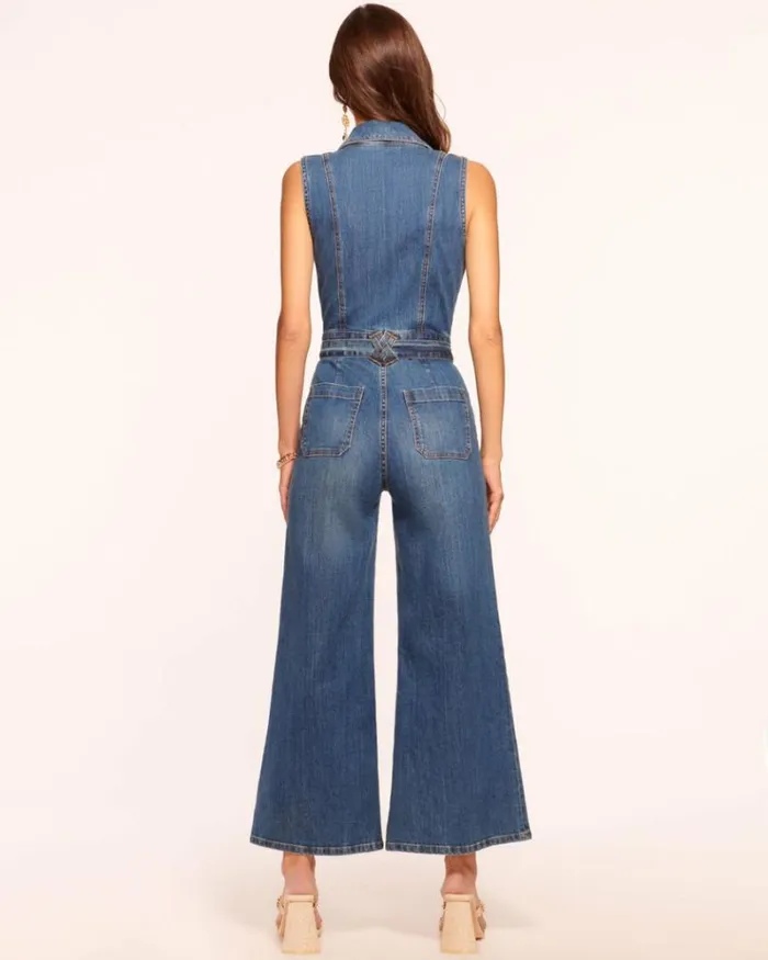 Ramy Brook Dresses Women Bell Cropped Denim Jumpsuit Medium Wash