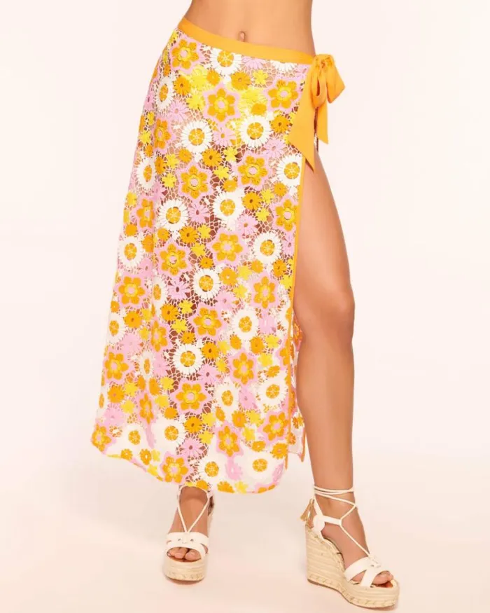 Ramy Brook Swim and Coverups Women Emmy Crochet Floral Coverup Skirt Citrine Daisy