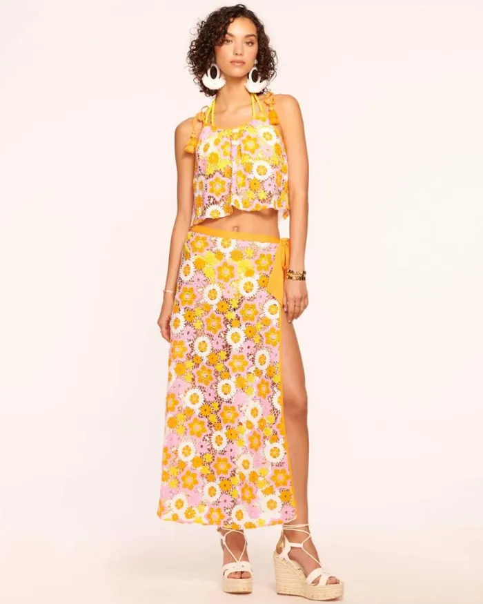 Ramy Brook Swim and Coverups Women Emmy Crochet Floral Coverup Skirt Citrine Daisy