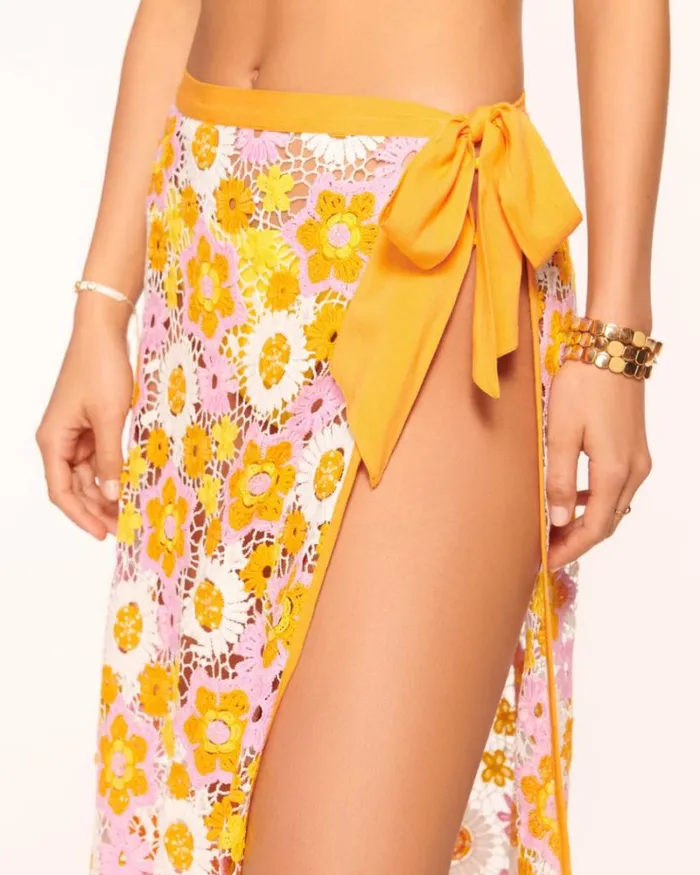 Ramy Brook Swim and Coverups Women Emmy Crochet Floral Coverup Skirt Citrine Daisy