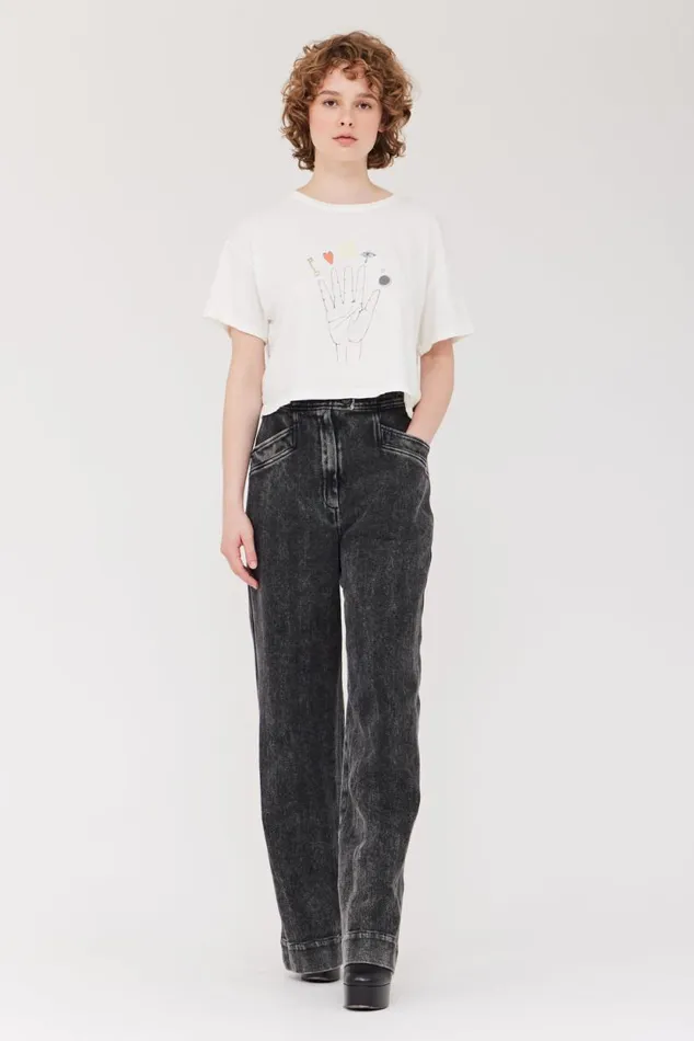 Raquel Allegra Dirty White Cosmic Hand Claudia Top Women Tops