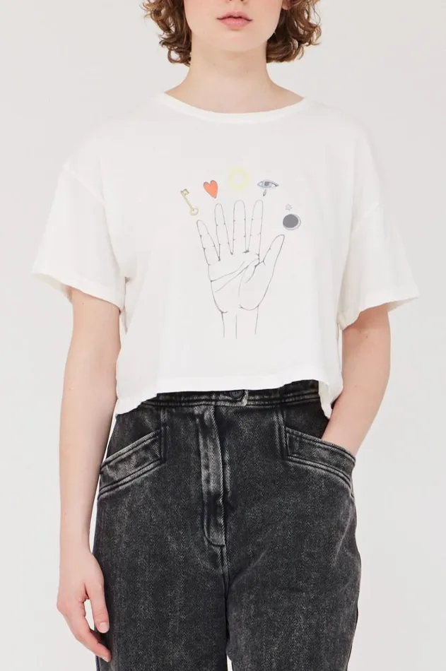 Raquel Allegra Dirty White Cosmic Hand Claudia Top Women Tops