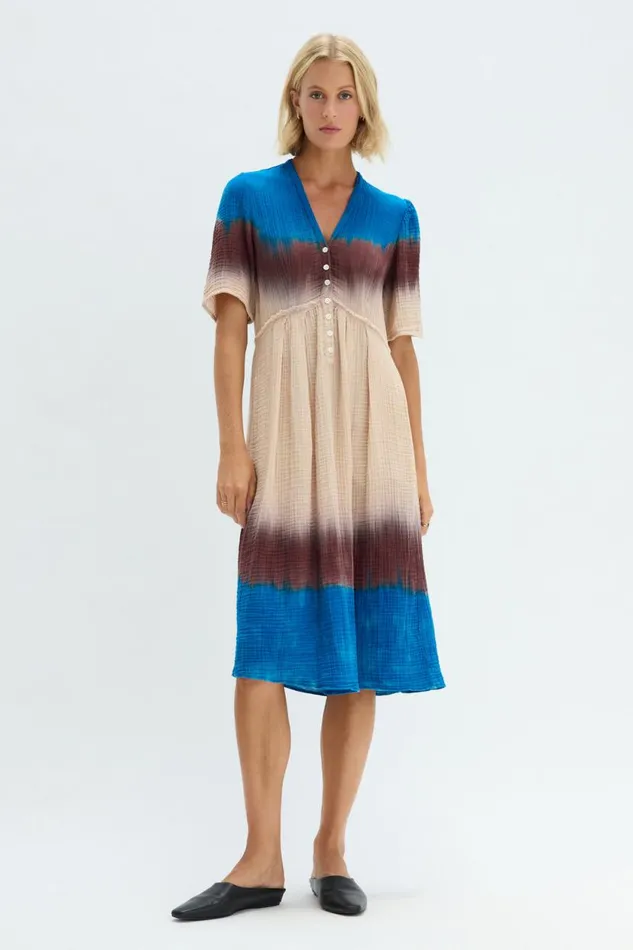 Raquel Allegra Lapis Multi Dual Gauze Garden Dress Women Dresses
