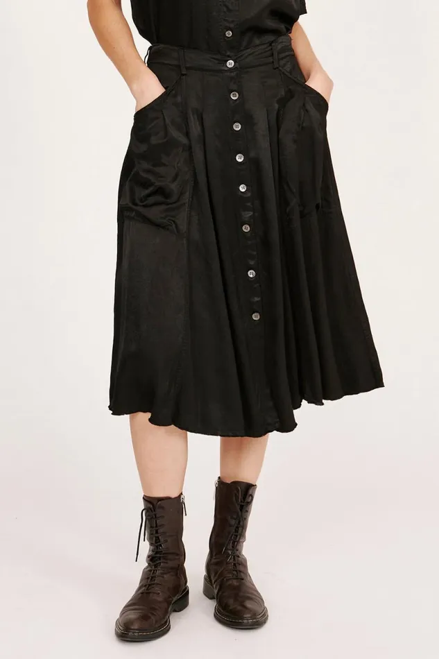 Raquel Allegra Pebble Satin Black Franklin Skirt Women Bottoms