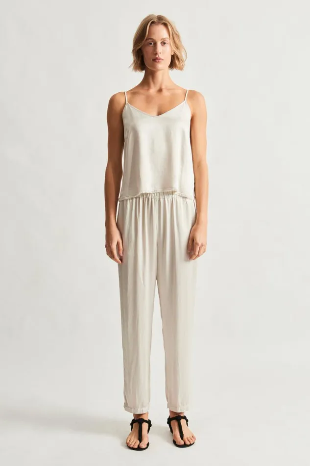 Raquel Allegra Pebble Satin Dirty White Fez Pant Women Bottoms