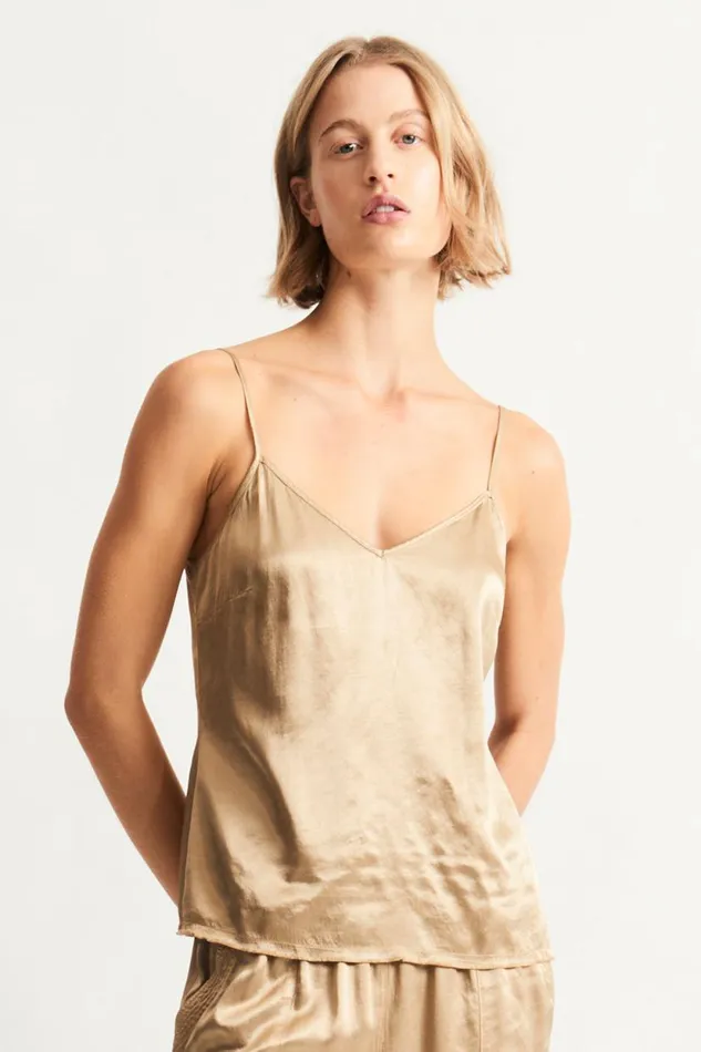 Raquel Allegra Pebble Satin Sand Mona Cami Women TShirts