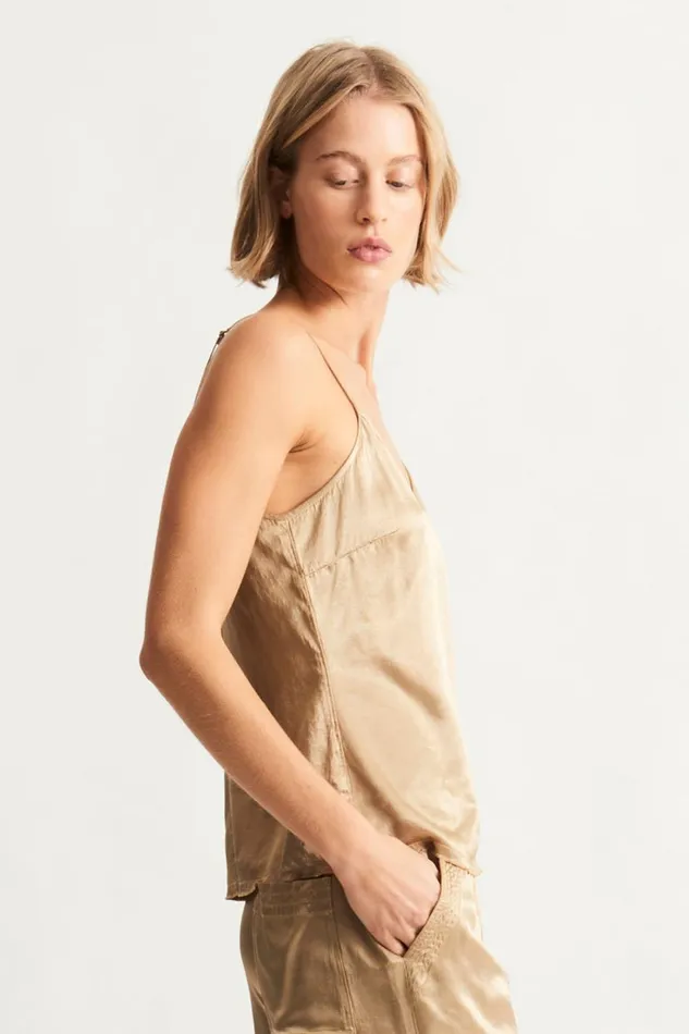 Raquel Allegra Pebble Satin Sand Mona Cami Women TShirts