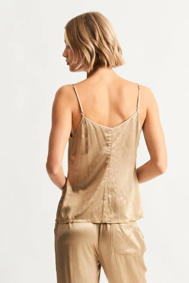 Raquel Allegra Pebble Satin Sand Mona Cami Women TShirts