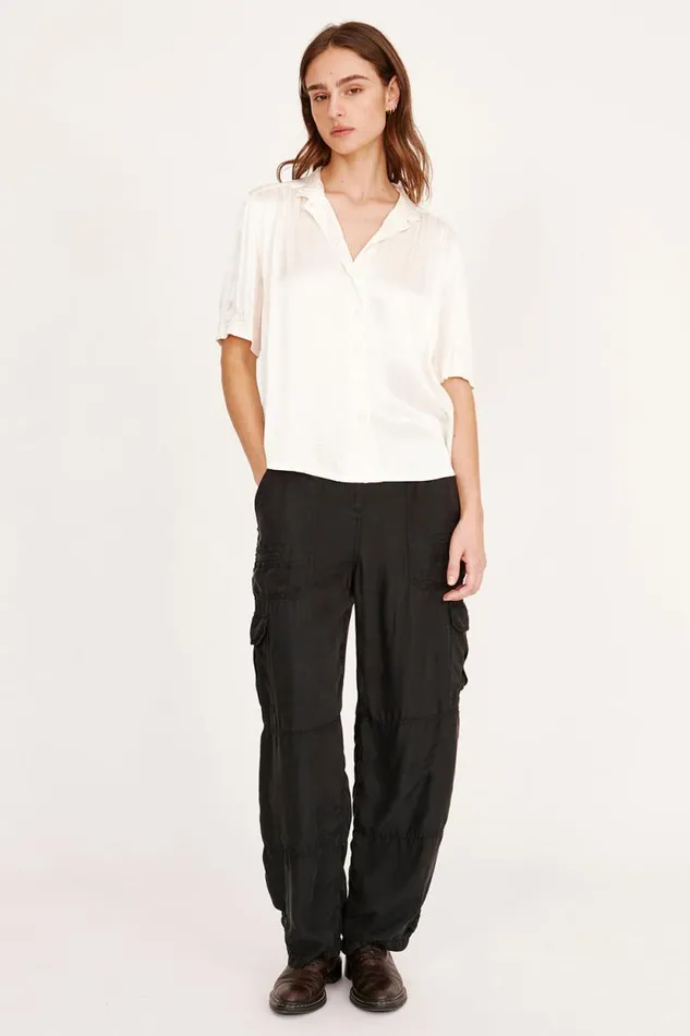 Raquel Allegra Pebble Satin Washed White Victory Blouse Women Tops