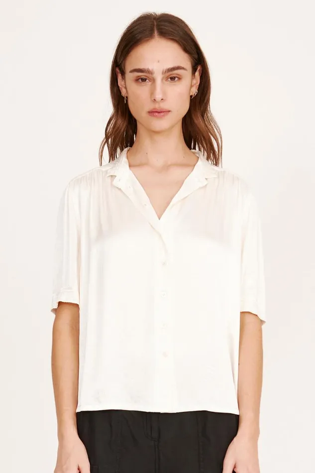 Raquel Allegra Pebble Satin Washed White Victory Blouse Women Tops