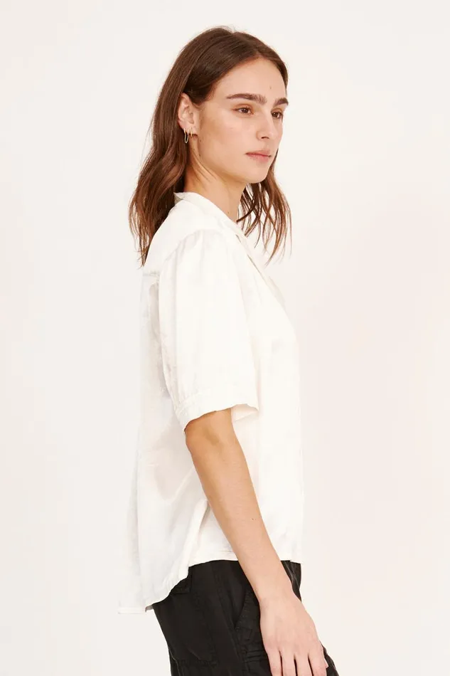 Raquel Allegra Pebble Satin Washed White Victory Blouse Women Tops