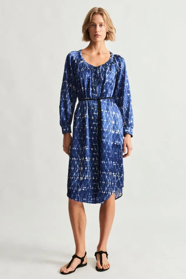 Raquel Allegra Silk Charmeuse Diamond New Blue Masai Midi Dress Women Dresses