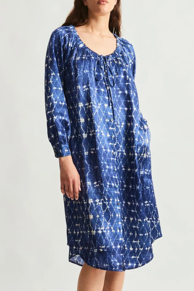 Raquel Allegra Silk Charmeuse Diamond New Blue Masai Midi Dress Women Dresses