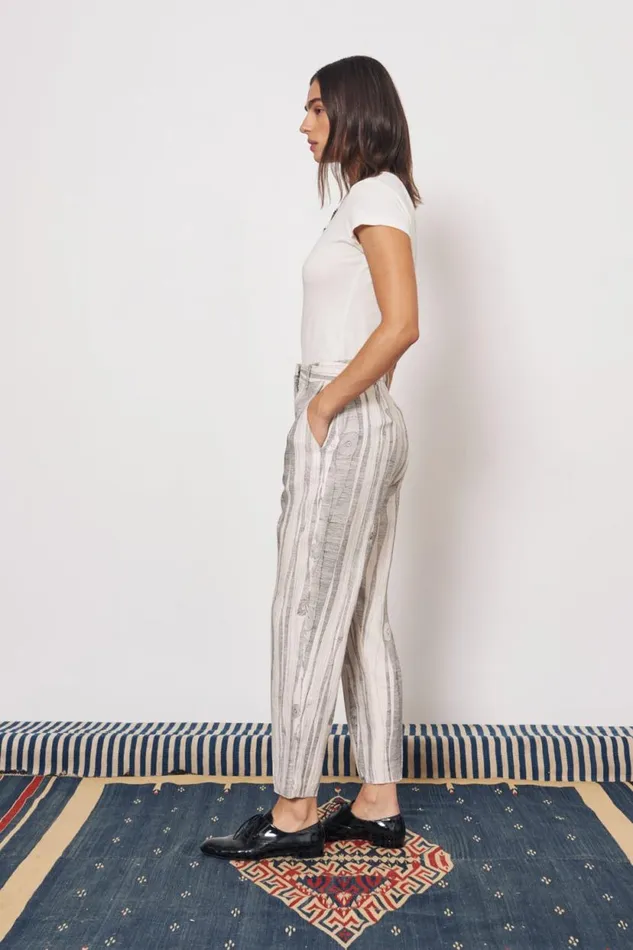 Raquel Allegra Silk Linen Dirty White Black Print Narobi Pant Women Bottoms