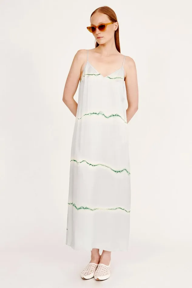 Raquel Allegra Silk Print Ice Blue And Jade Normandie Maxi Dress Women Dresses