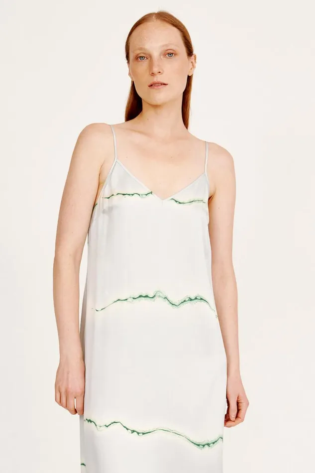 Raquel Allegra Silk Print Ice Blue And Jade Normandie Maxi Dress Women Dresses