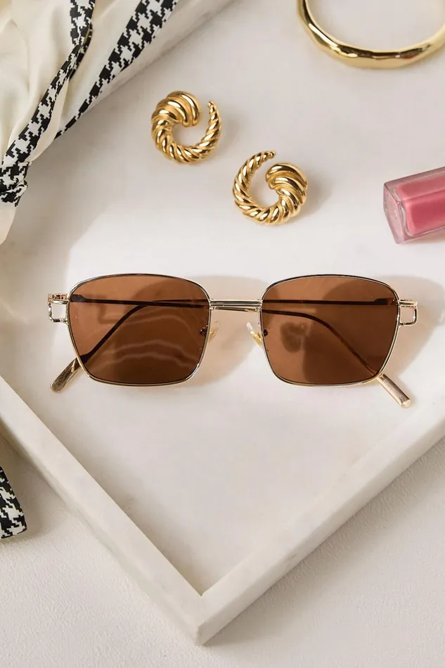 Remi Sunglasses 8211 Square Thin Rim Sunglasses In Gold Women Showpo Sunglasses
