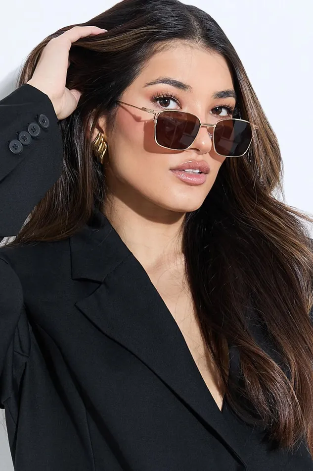 Remi Sunglasses 8211 Square Thin Rim Sunglasses In Gold Women Showpo Sunglasses