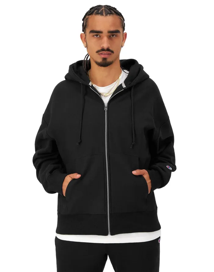 Reverse Weave Arena FullZip Hoodie Black Men Champion Hoodies and Sweatshirts
