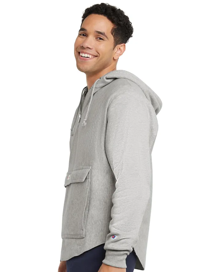 Reverse Weave Boxy Anorak Script Oxford Grey Men Champion Hoodies and Sweatshirts