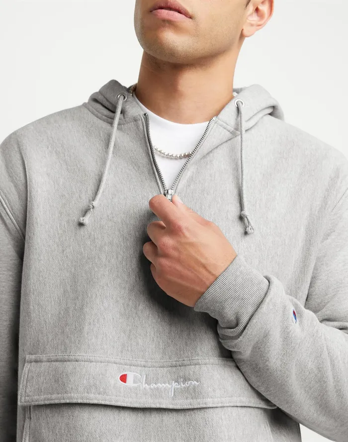 Reverse Weave Boxy Anorak Script Oxford Grey Men Champion Hoodies and Sweatshirts
