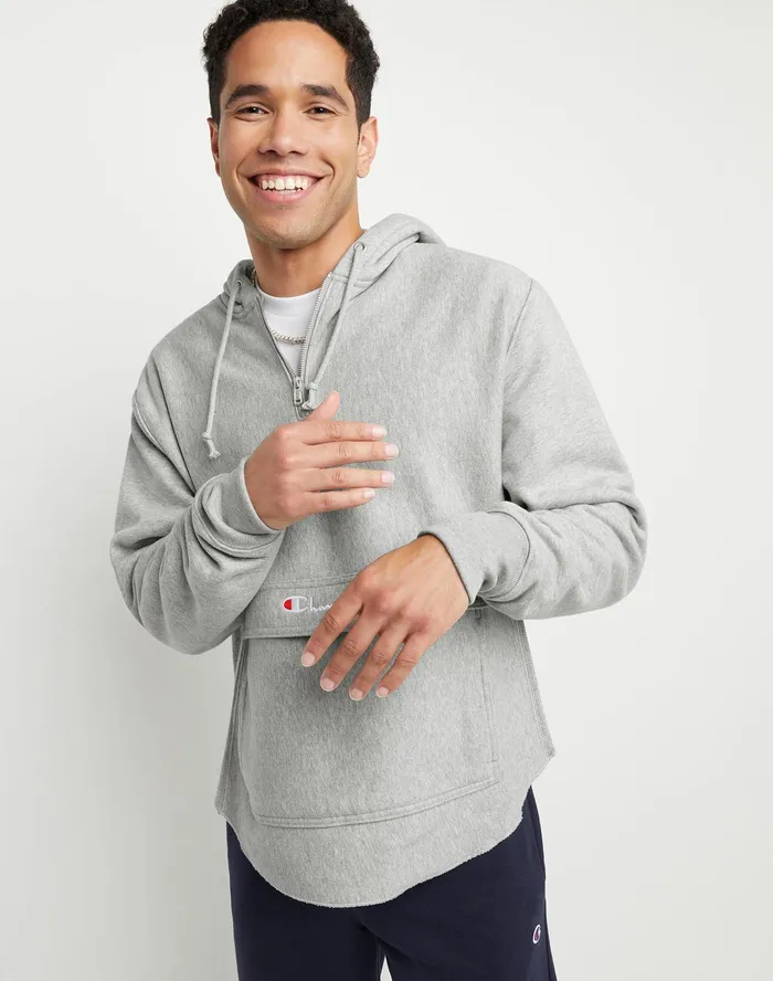Reverse Weave Boxy Anorak Script Oxford Grey Men Champion Hoodies and Sweatshirts