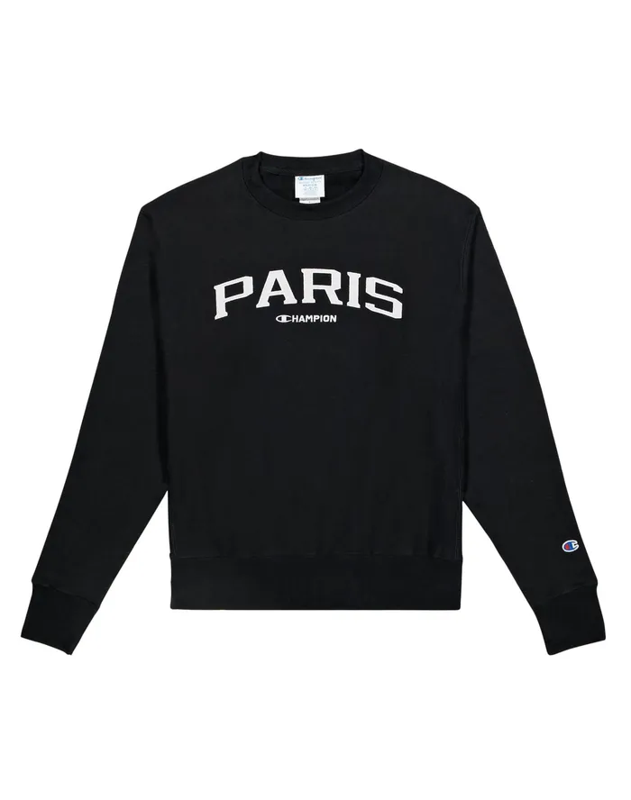 Reverse Weave Crewneck Paris Black Men Champion Hoodies and Sweatshirts