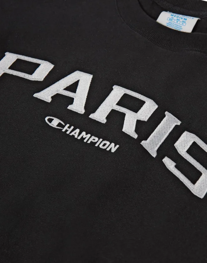 Reverse Weave Crewneck Paris Black Men Champion Hoodies and Sweatshirts