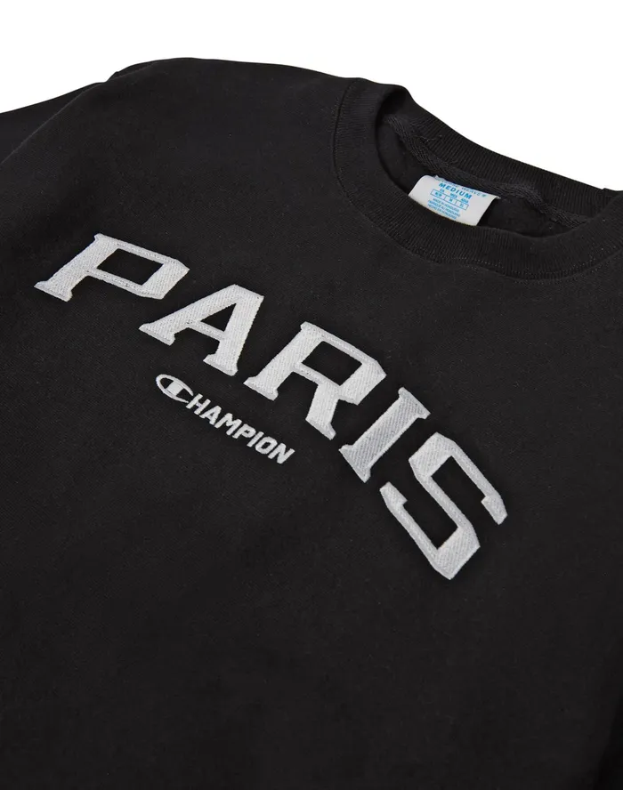 Reverse Weave Crewneck Paris Black Men Champion Hoodies and Sweatshirts