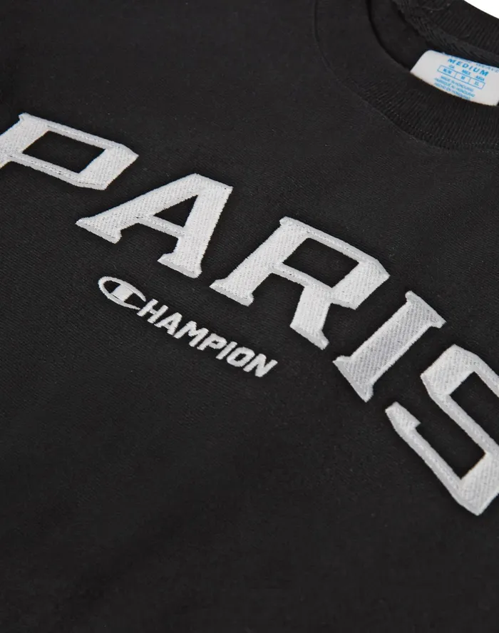 Reverse Weave Crewneck Paris Black Men Champion Hoodies and Sweatshirts