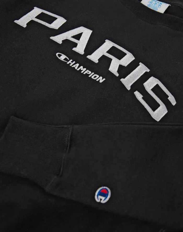 Reverse Weave Crewneck Paris Black Men Champion Hoodies and Sweatshirts