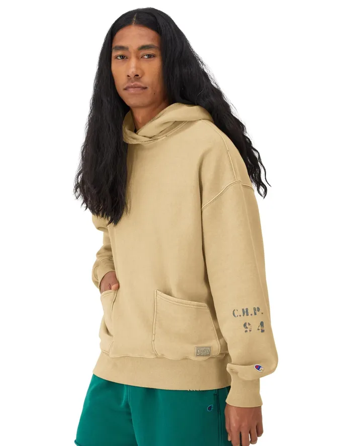 Reverse Weave Crossover Hoodie Ink Stamped Time Capsule Country Walnut Men Champion Hoodies and Sweatshirts