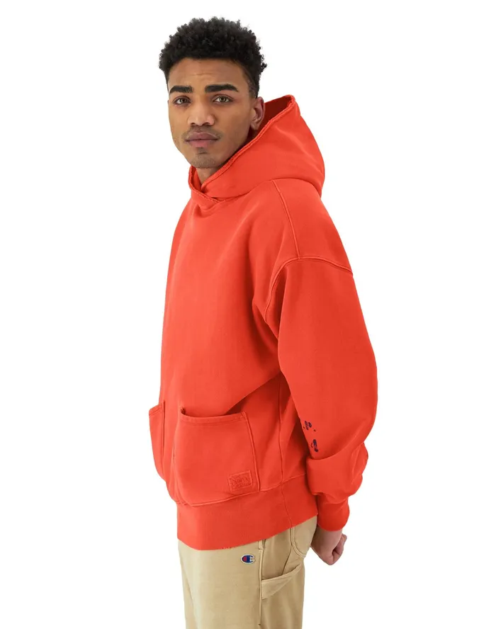 Reverse Weave Crossover Hoodie Ink Stamped Time Capsule Solar Crimson Men Champion Hoodies and Sweatshirts
