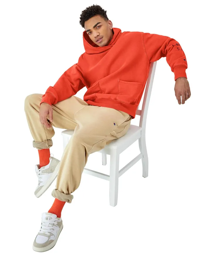 Reverse Weave Crossover Hoodie Ink Stamped Time Capsule Solar Crimson Men Champion Hoodies and Sweatshirts