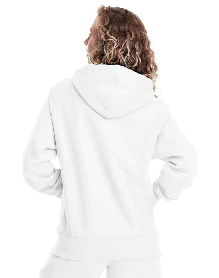 Reverse Weave Full Zip Oversized Hoodie C Logo White Women Champion Hoodies and Sweatshirts