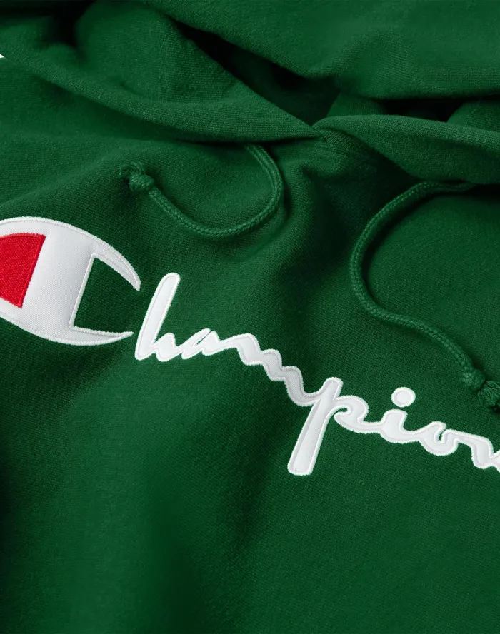 Reverse Weave Hoodie SpecialEdition Full Chest Script Logo Athletic Dark Green Men Champion Hoodies and Sweatshirts