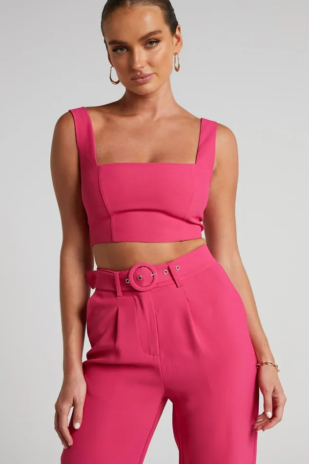Reyna Two Piece Set 8211 Crop Top And Tailored Pants Set In Pink Women Showpo Curve Clothes