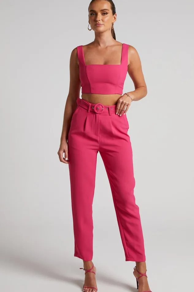 Reyna Two Piece Set 8211 Crop Top And Tailored Pants Set In Pink Women Showpo Curve Clothes