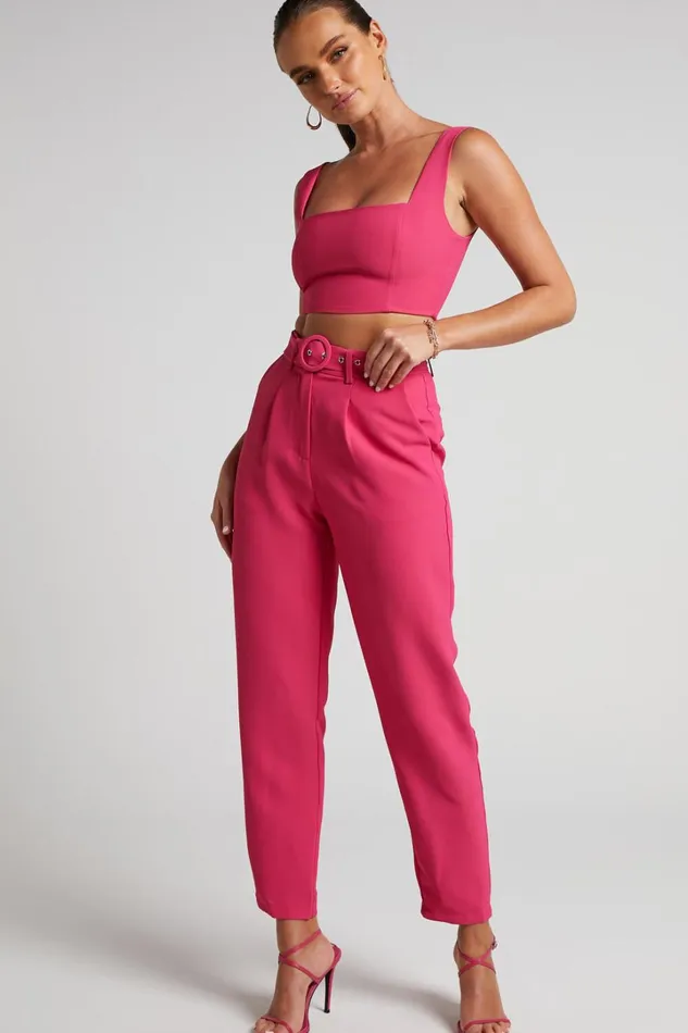 Reyna Two Piece Set 8211 Crop Top And Tailored Pants Set In Pink Women Showpo Curve Clothes