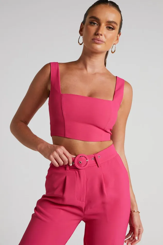 Reyna Two Piece Set 8211 Crop Top And Tailored Pants Set In Pink Women Showpo Curve Clothes