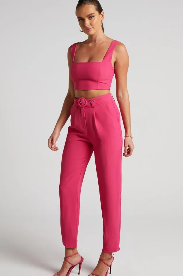 Reyna Two Piece Set 8211 Crop Top And Tailored Pants Set In Pink Women Showpo Curve Clothes