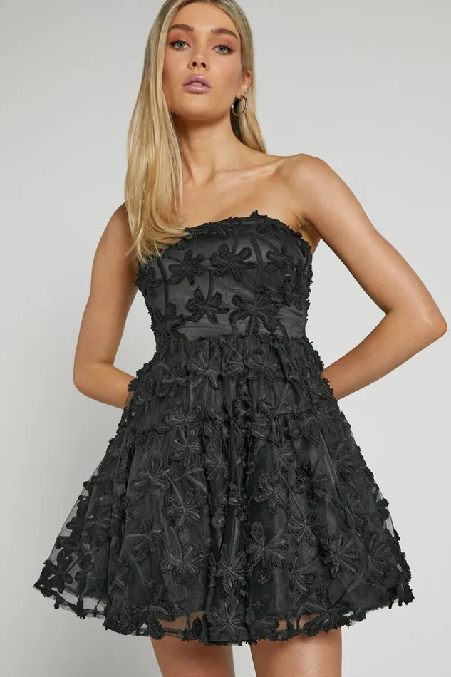 Rheiva Mini Dress 8211 Strapless 3D Embroidery Dress In Black Women Showpo Dresses