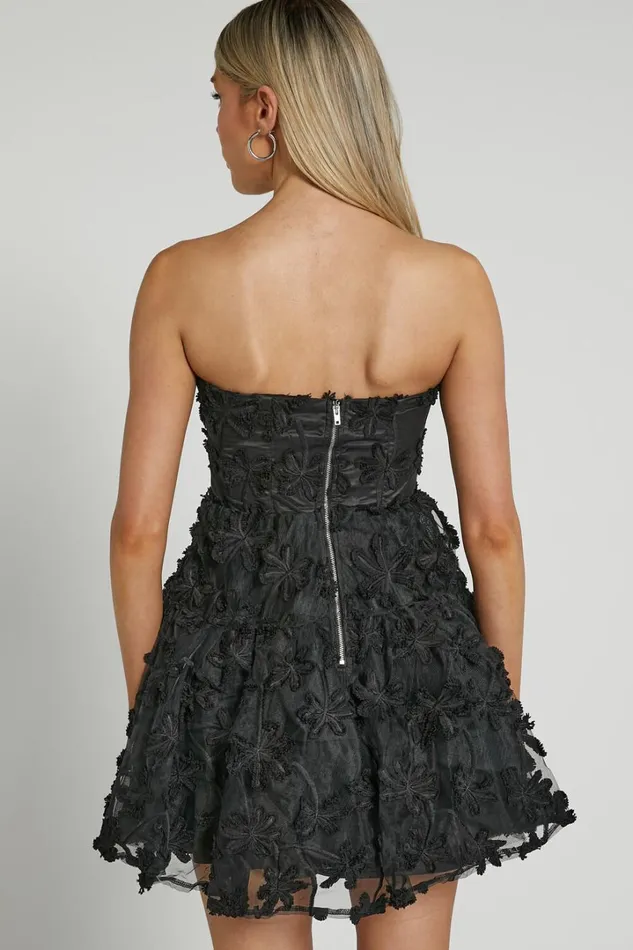 Rheiva Mini Dress 8211 Strapless 3D Embroidery Dress In Black Women Showpo Dresses