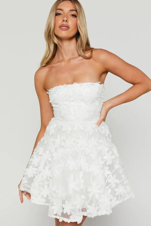 Rheiva Mini Dress 8211 Strapless 3D Embroidery Dress In White Women Showpo Dresses