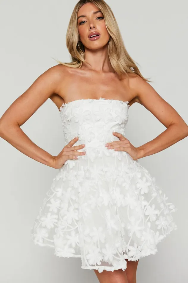 Rheiva Mini Dress 8211 Strapless 3D Embroidery Dress In White Women Showpo Dresses