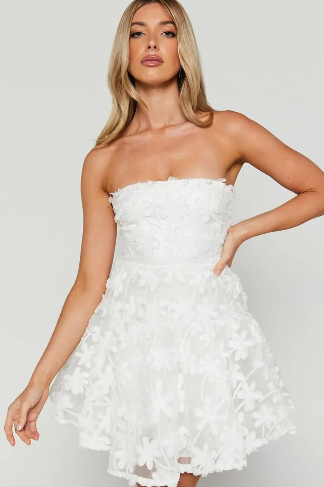 Rheiva Mini Dress 8211 Strapless 3D Embroidery Dress In White Women Showpo Dresses