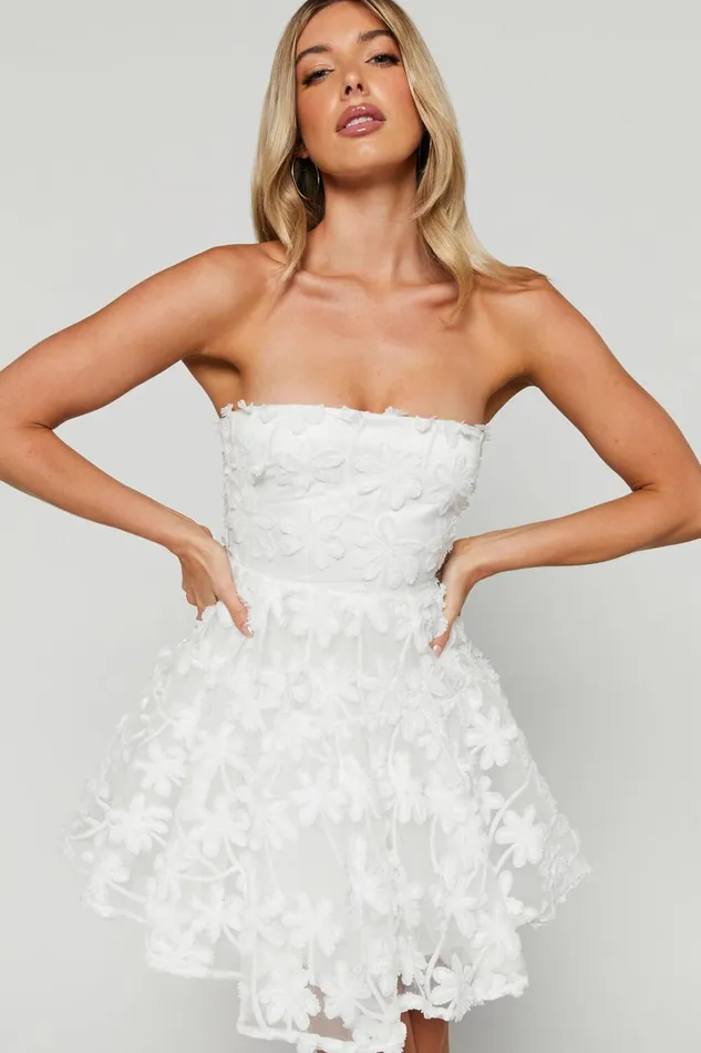 Rheiva Mini Dress 8211 Strapless 3D Embroidery Dress In White Women Showpo Dresses