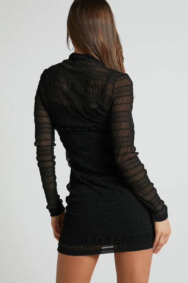 Rhialyn Mini Dress 8211 Long Sleeve Sheer Dress In Black Women Showpo Dresses