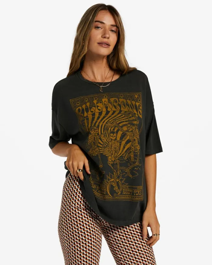 Right Place Right Time TShirt Off Black Women Billabong Graphic Tees and Tanks