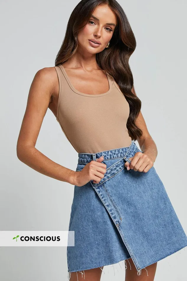 Rihanna Skirt 8211 High Waisted Asymmetrical Denim Skirt In Mid Blue Wash Women Showpo Shorts Rihanna Skirt 8211 High Waisted Asymmetrical Denim Skirt In Mid Blue Wash Women Showpo Shorts